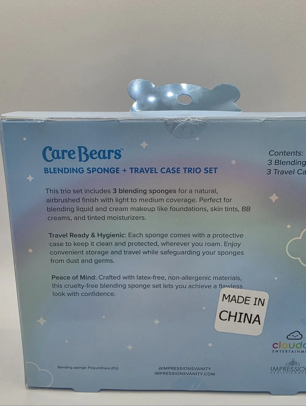 Care Bears Impressions Makeup Sponge & Travel Case Trio Set Blue Pink Purple